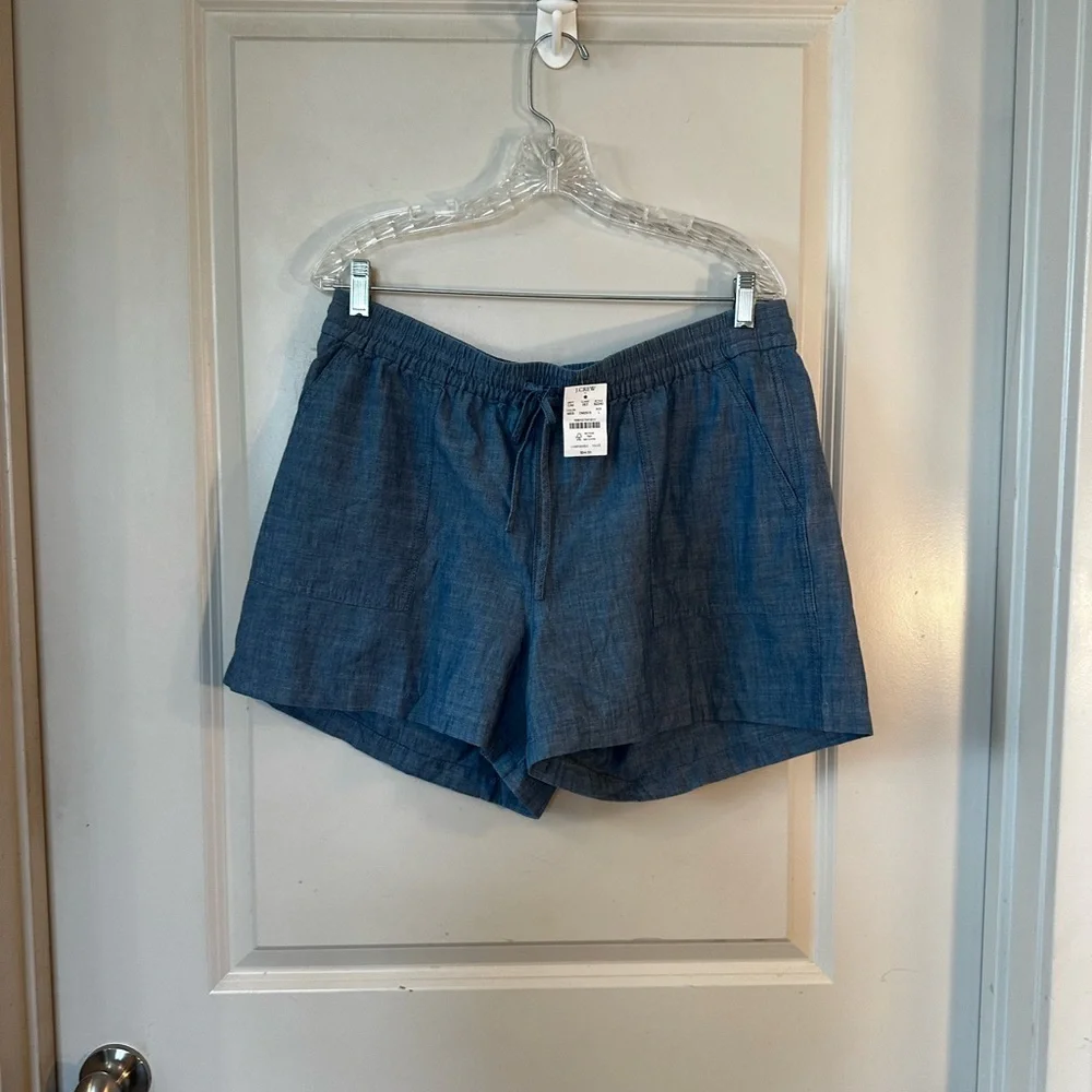 NEW J. Crew Chambray Blue Pull On Lightweight Drawstring Coastal Shorts, Large